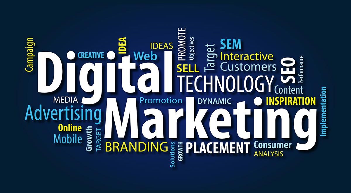 A digital graphic with the words "Digital Marketing" in bold font, followed by the text "Online Strategies for Business Growth